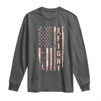 American Flag Endometrial Cancer Long Sleeve Shirt Fight Together Peach Ribbon Support Squad