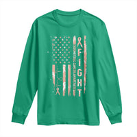American Flag Endometrial Cancer Long Sleeve Shirt Fight Together Peach Ribbon Support Squad