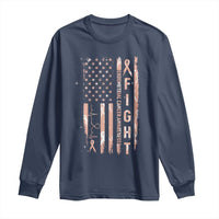 American Flag Endometrial Cancer Long Sleeve Shirt Fight Together Peach Ribbon Support Squad