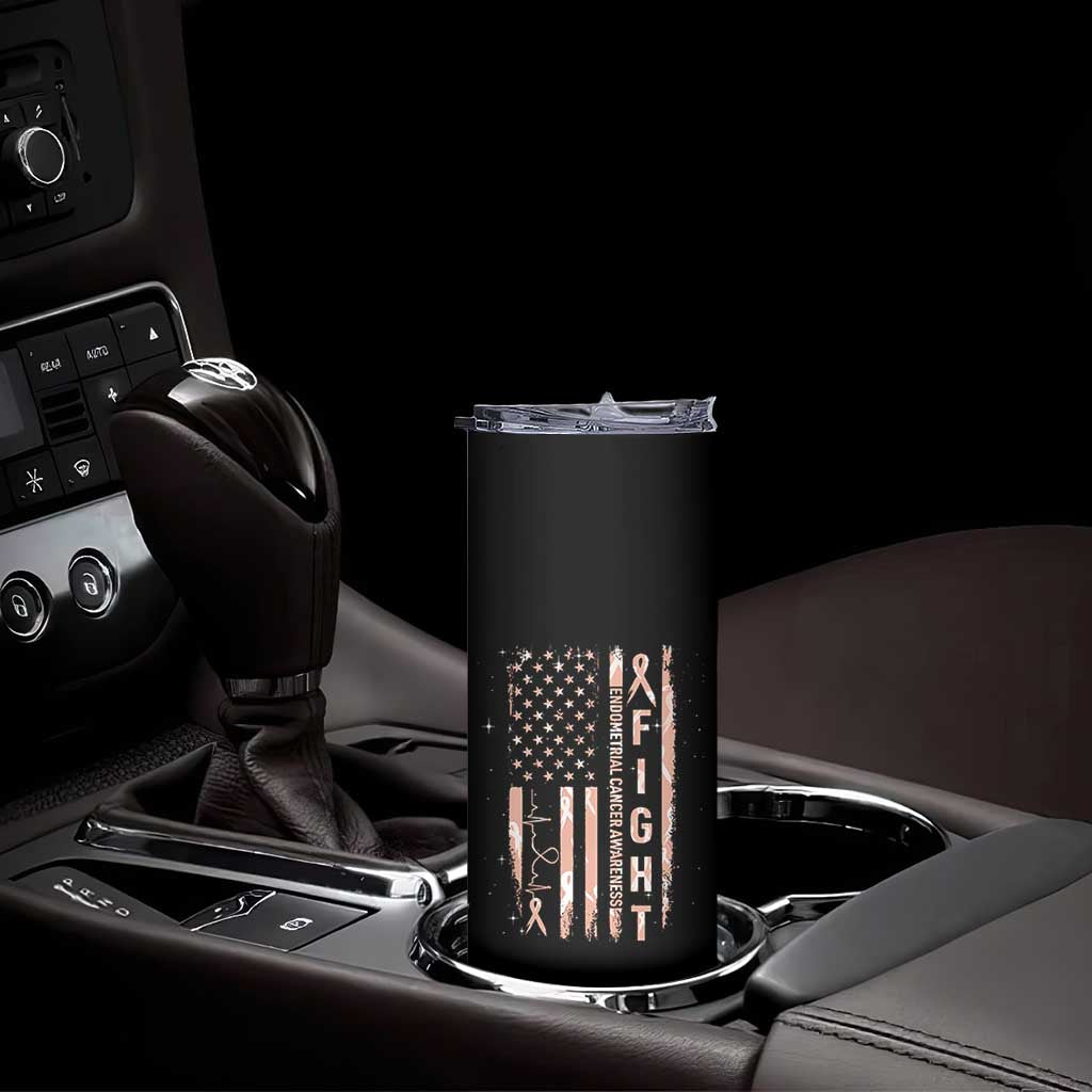 American Flag Endometrial Cancer Skinny Tumbler Fight Together Peach Ribbon Support Squad