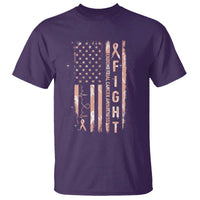American Flag Endometrial Cancer T Shirt Fight Together Peach Ribbon Support Squad