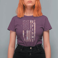 American Flag Endometrial Cancer T Shirt For Women Fight Together Peach Ribbon Support Squad