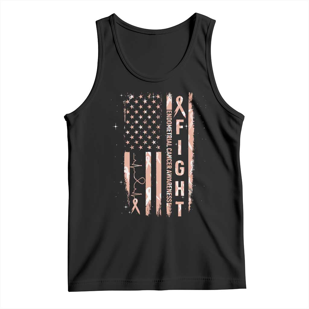 American Flag Endometrial Cancer Tank Top Fight Together Peach Ribbon Support Squad