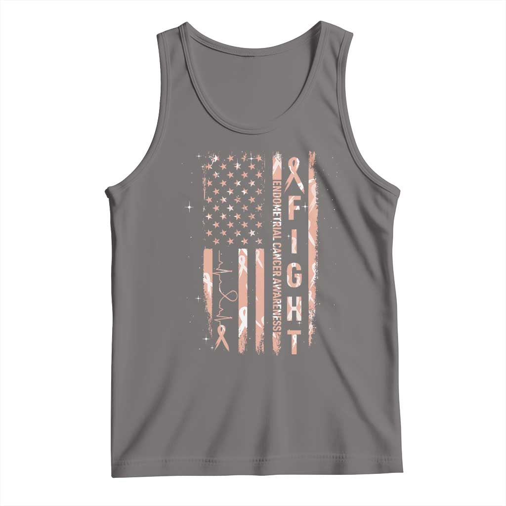 American Flag Endometrial Cancer Tank Top Fight Together Peach Ribbon Support Squad