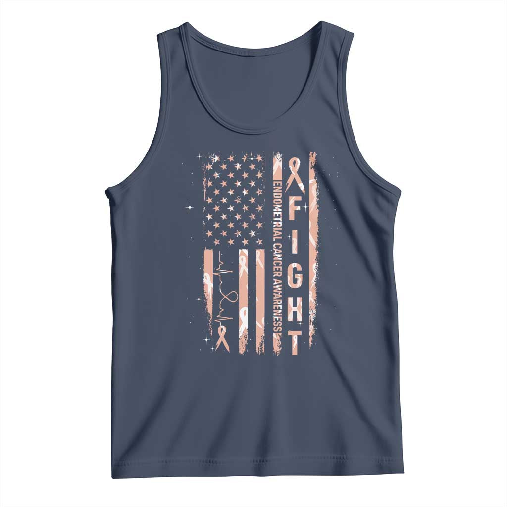 American Flag Endometrial Cancer Tank Top Fight Together Peach Ribbon Support Squad