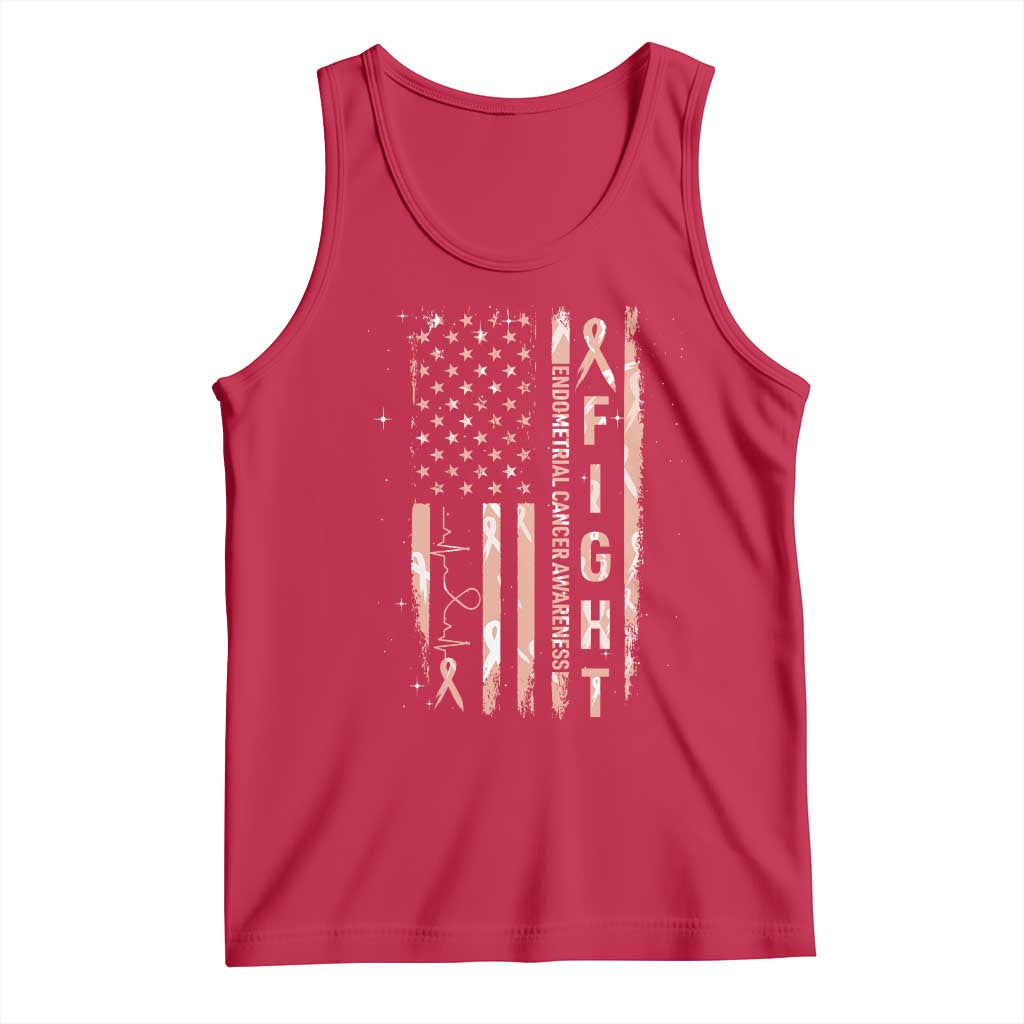 American Flag Endometrial Cancer Tank Top Fight Together Peach Ribbon Support Squad