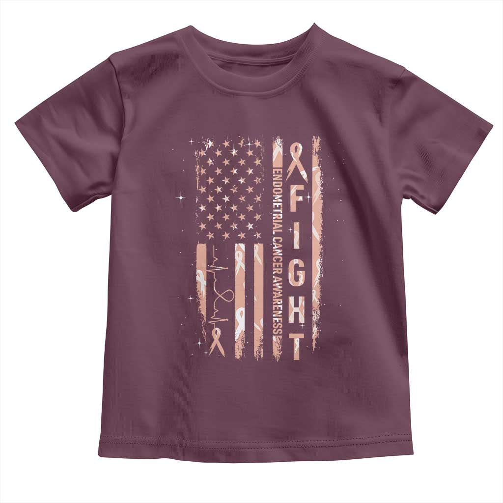 American Flag Endometrial Cancer Toddler T Shirt Fight Together Peach Ribbon Support Squad
