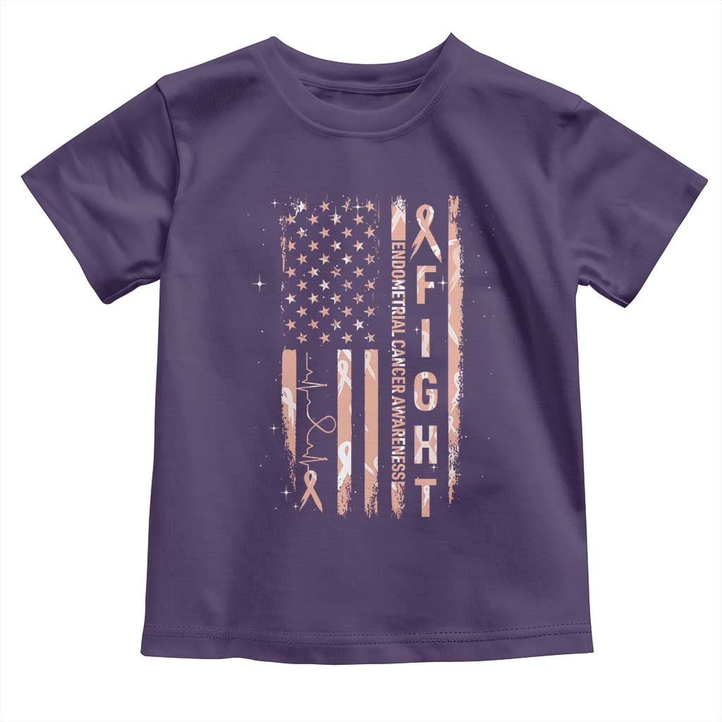 American Flag Endometrial Cancer Toddler T Shirt Fight Together Peach Ribbon Support Squad
