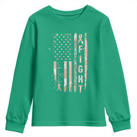 American Flag Endometrial Cancer Youth Sweatshirt Fight Together Peach Ribbon Support Squad