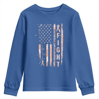 American Flag Endometrial Cancer Youth Sweatshirt Fight Together Peach Ribbon Support Squad
