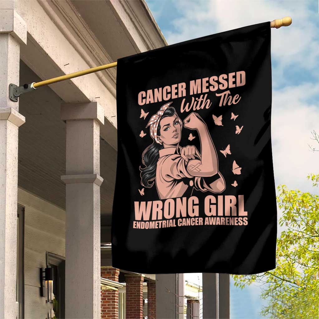Strong Girl Endometrial Cancer Garden Flag Cancer Messed With The Wrong Girl