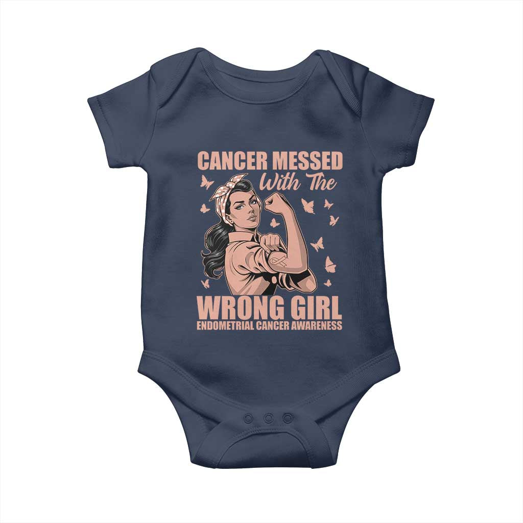 Strong Girl Endometrial Cancer Baby Onesie Cancer Messed With The Wrong Girl