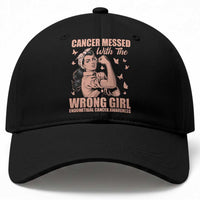 Strong Girl Endometrial Cancer Baseball Cap Cancer Messed With The Wrong Girl