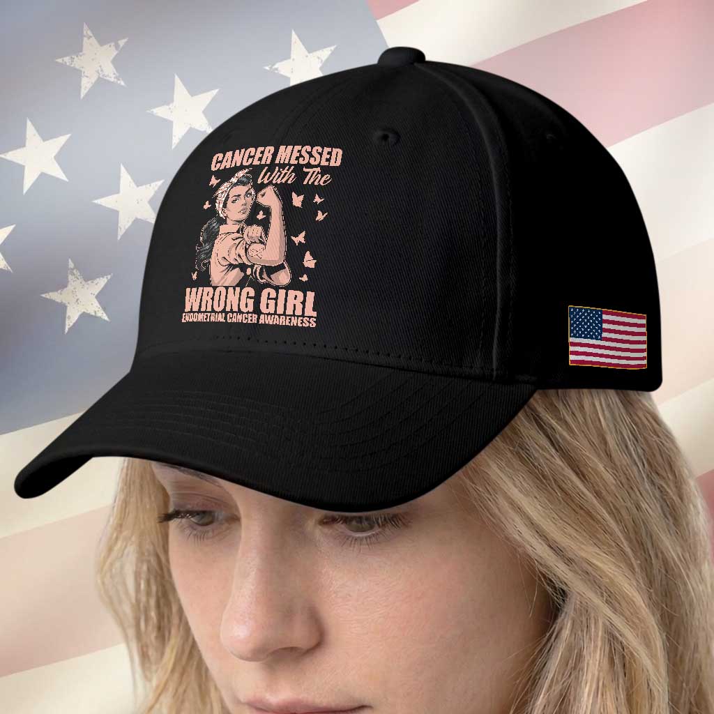 Strong Girl Endometrial Cancer Baseball Cap Cancer Messed With The Wrong Girl