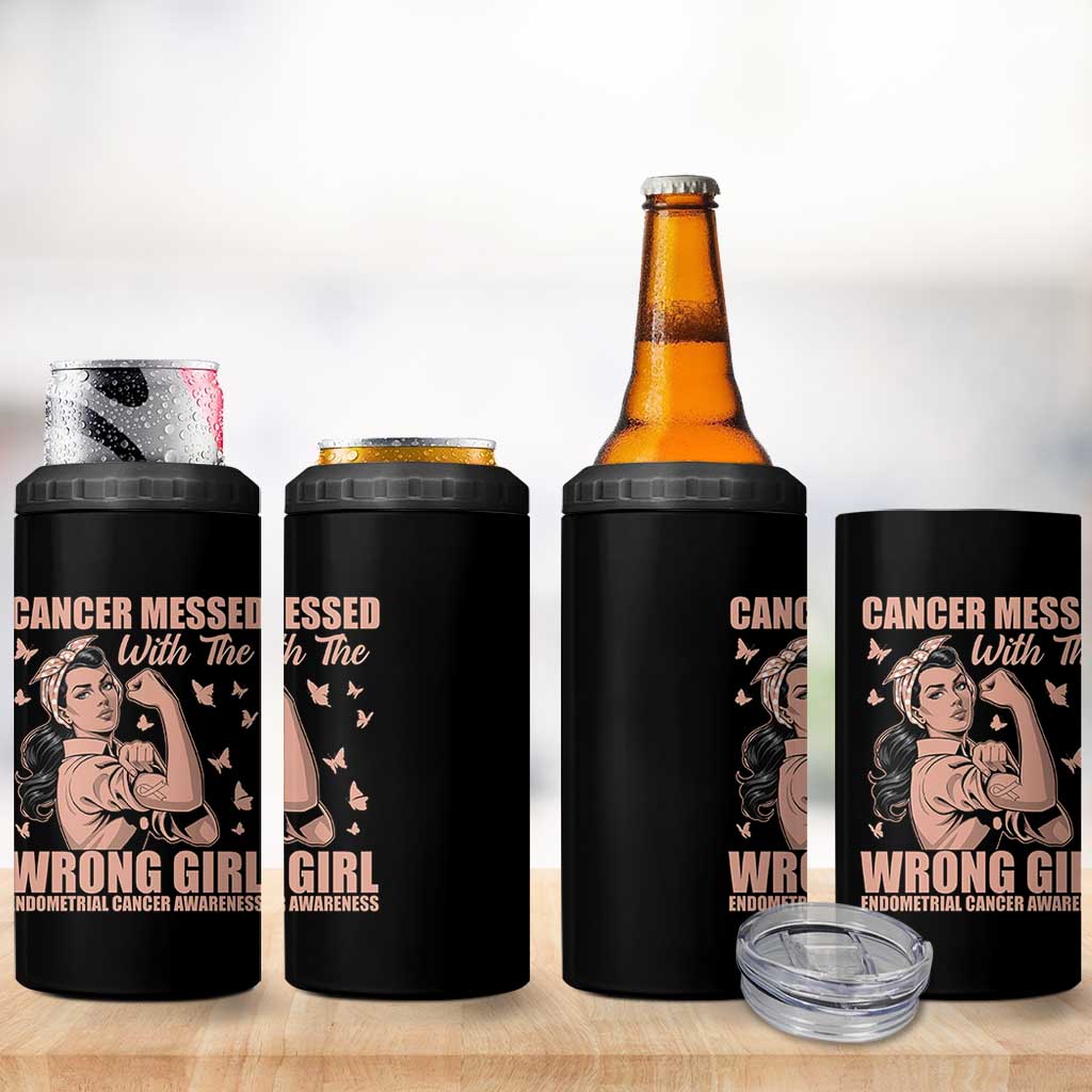 Strong Girl Endometrial Cancer 4 in 1 Can Cooler Tumbler Cancer Messed With The Wrong Girl