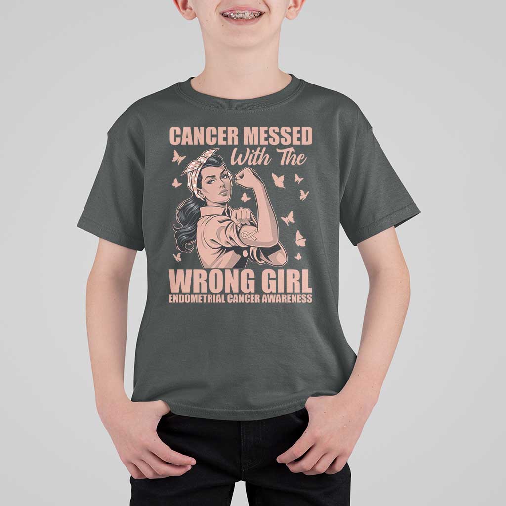 Strong Girl Endometrial Cancer T Shirt For Kid Cancer Messed With The Wrong Girl