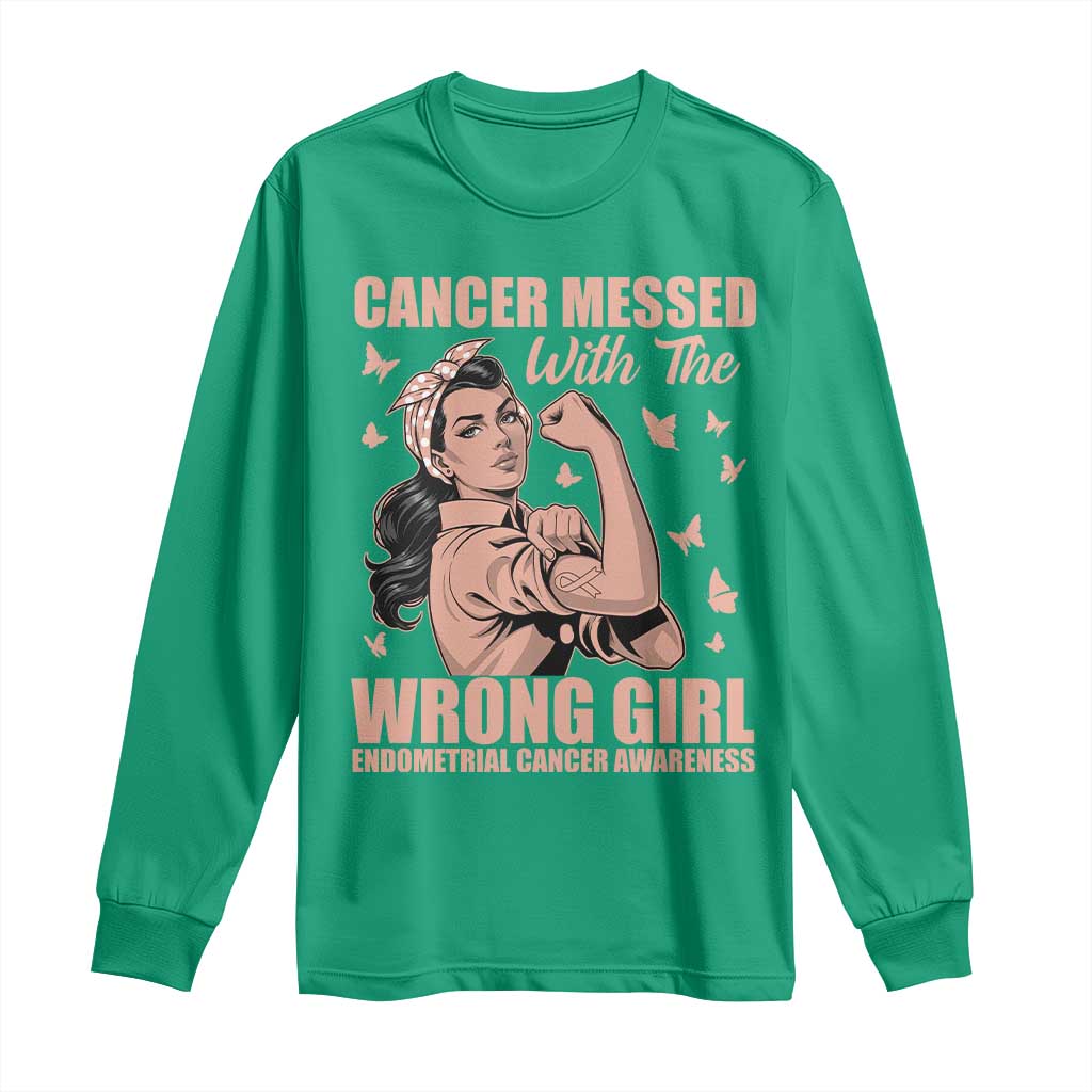 Strong Girl Endometrial Cancer Long Sleeve Shirt Cancer Messed With The Wrong Girl