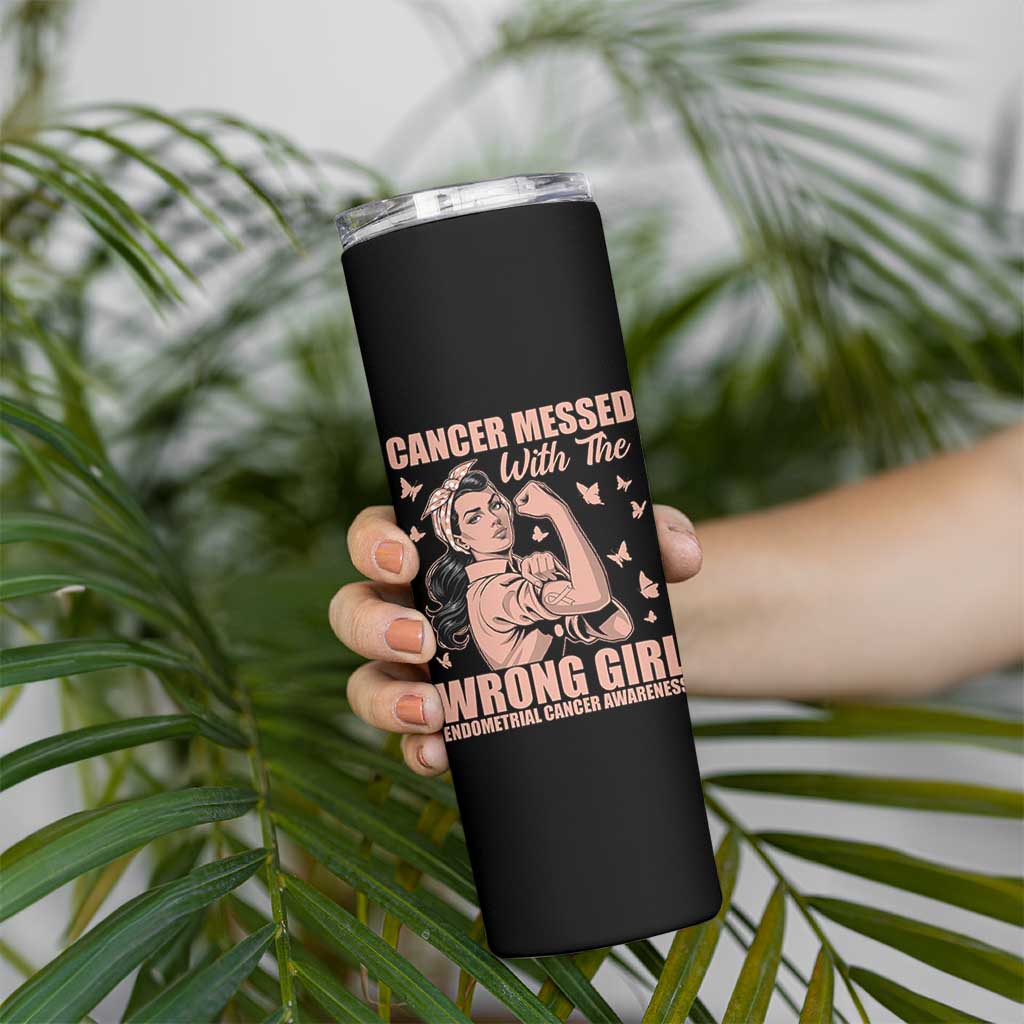 Strong Girl Endometrial Cancer Skinny Tumbler Cancer Messed With The Wrong Girl