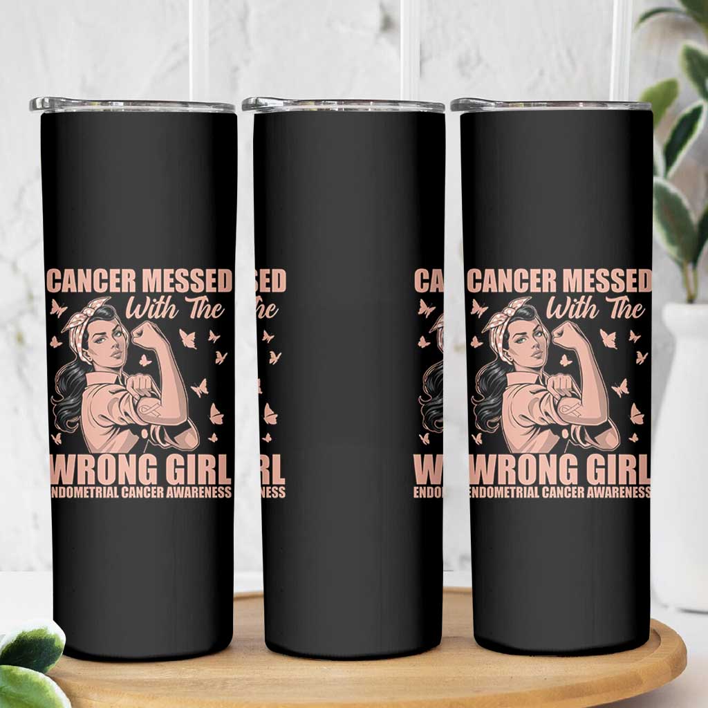 Strong Girl Endometrial Cancer Skinny Tumbler Cancer Messed With The Wrong Girl