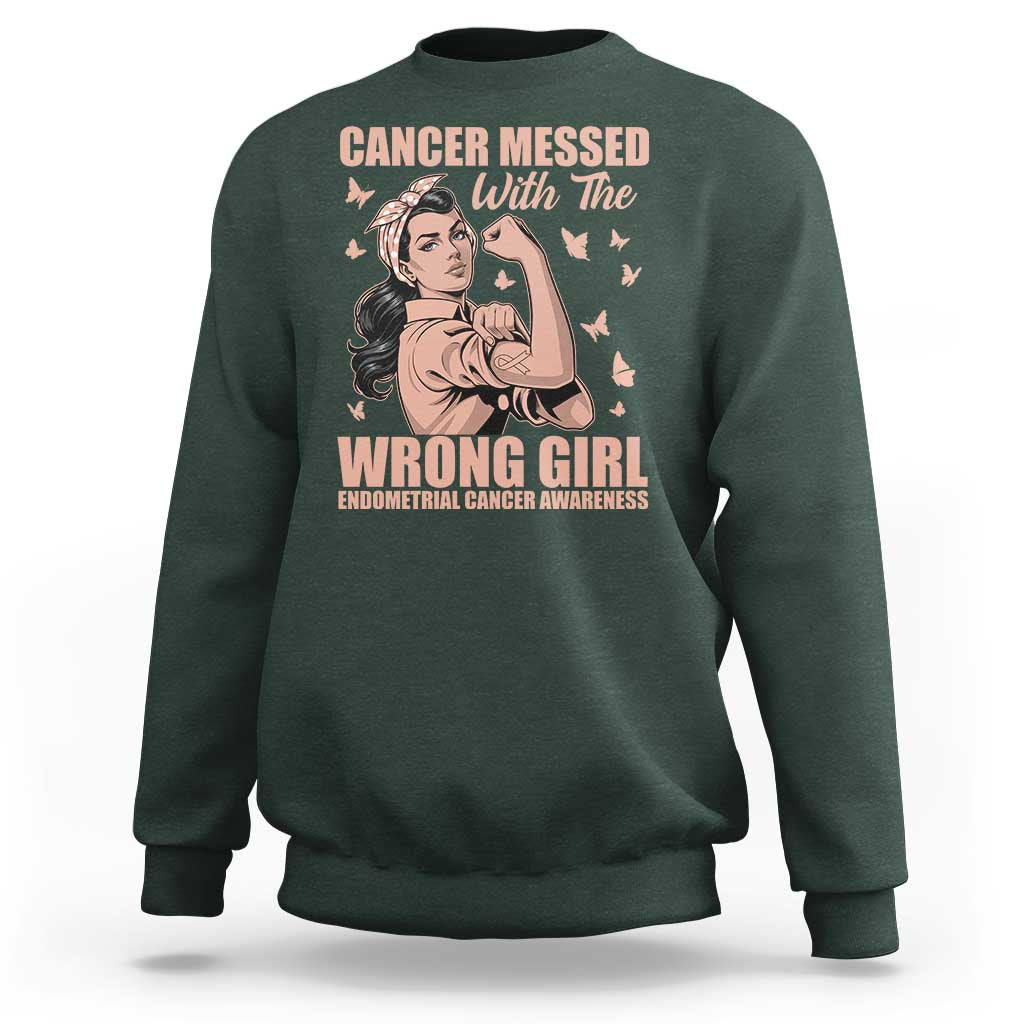 Strong Girl Endometrial Cancer Sweatshirt Cancer Messed With The Wrong Girl