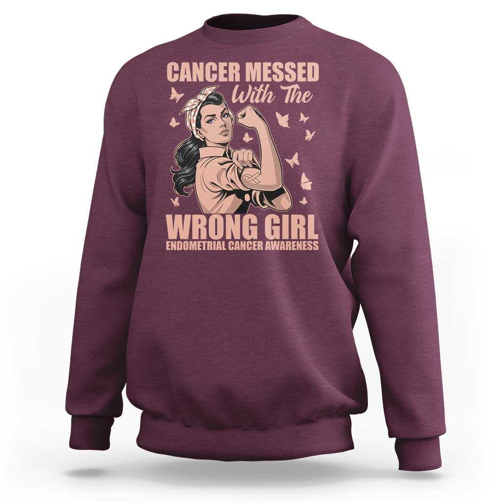 Strong Girl Endometrial Cancer Sweatshirt Cancer Messed With The Wrong Girl