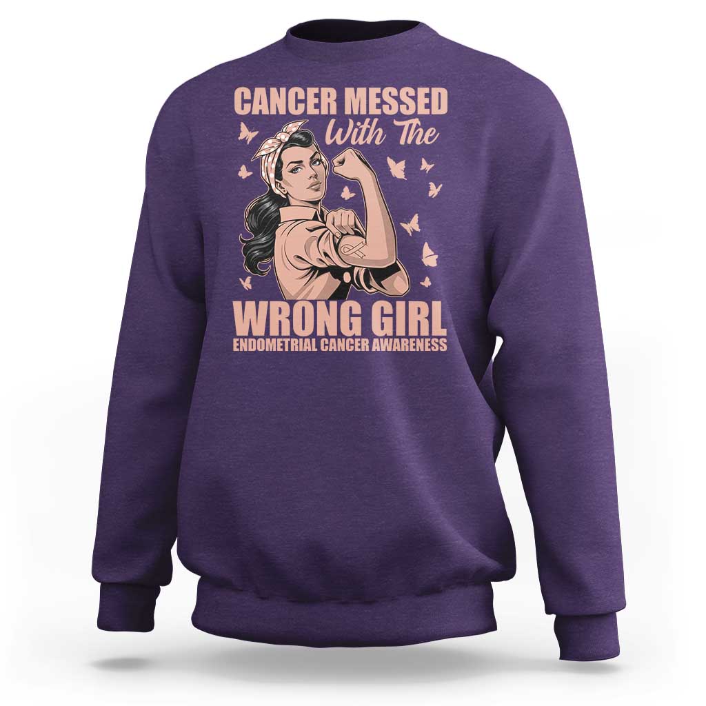Strong Girl Endometrial Cancer Sweatshirt Cancer Messed With The Wrong Girl