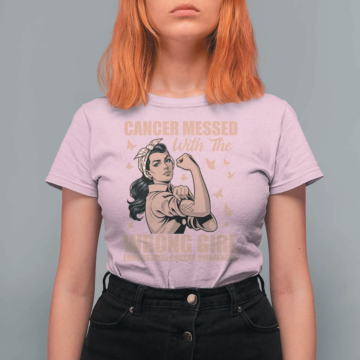 Strong Girl Endometrial Cancer T Shirt For Women Cancer Messed With The Wrong Girl