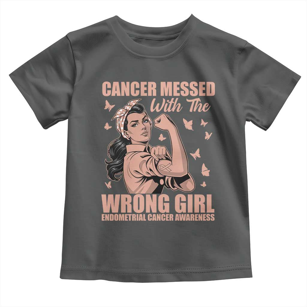 Strong Girl Endometrial Cancer Toddler T Shirt Cancer Messed With The Wrong Girl