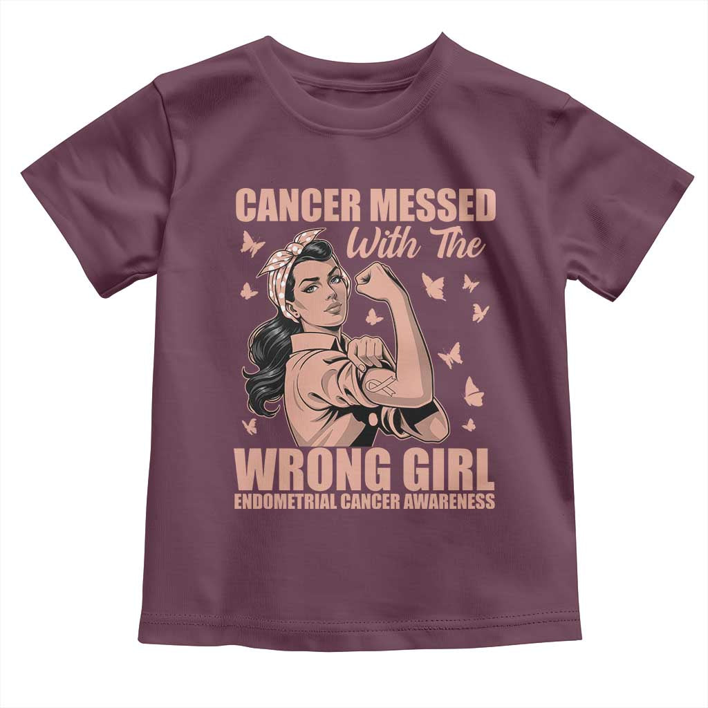 Strong Girl Endometrial Cancer Toddler T Shirt Cancer Messed With The Wrong Girl
