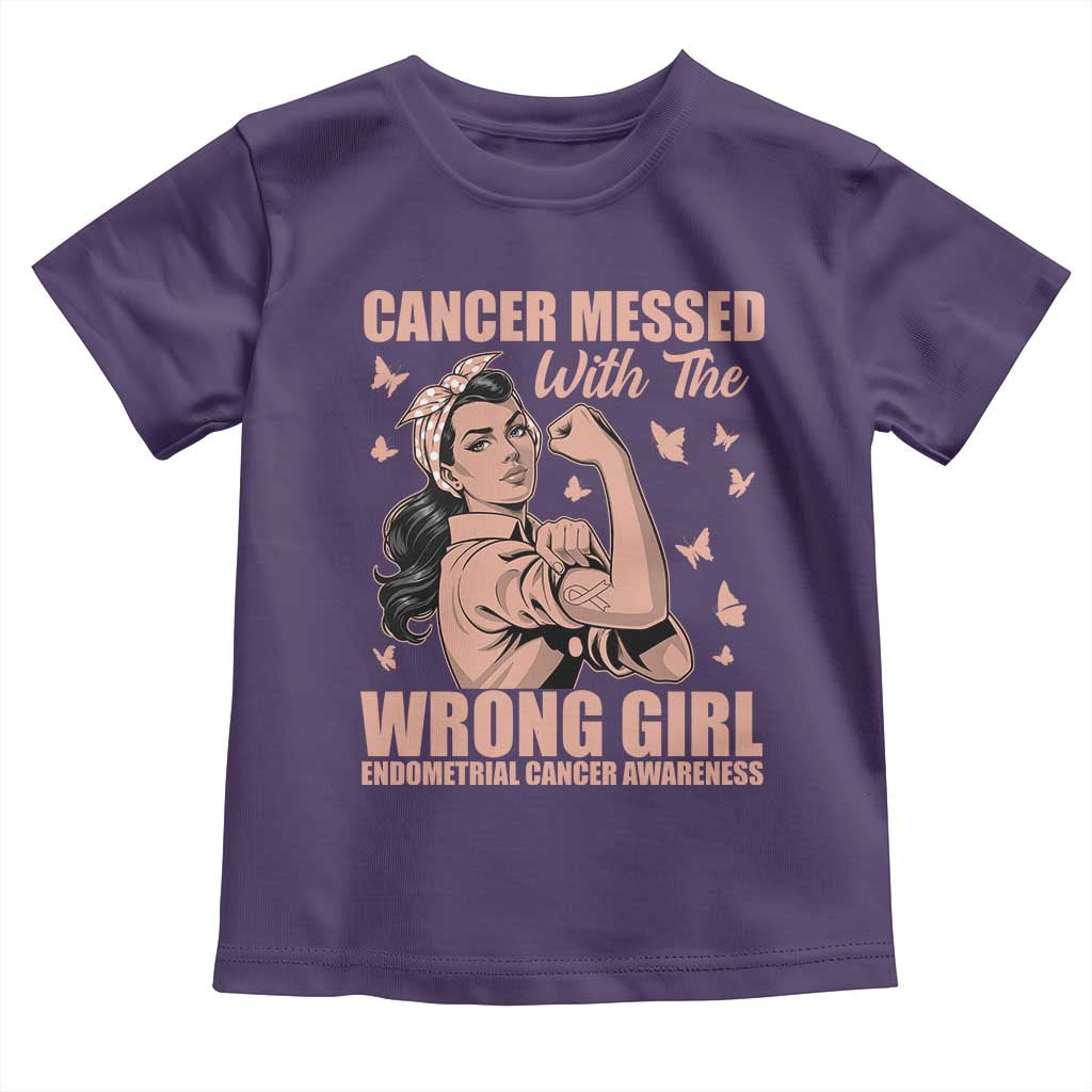 Strong Girl Endometrial Cancer Toddler T Shirt Cancer Messed With The Wrong Girl