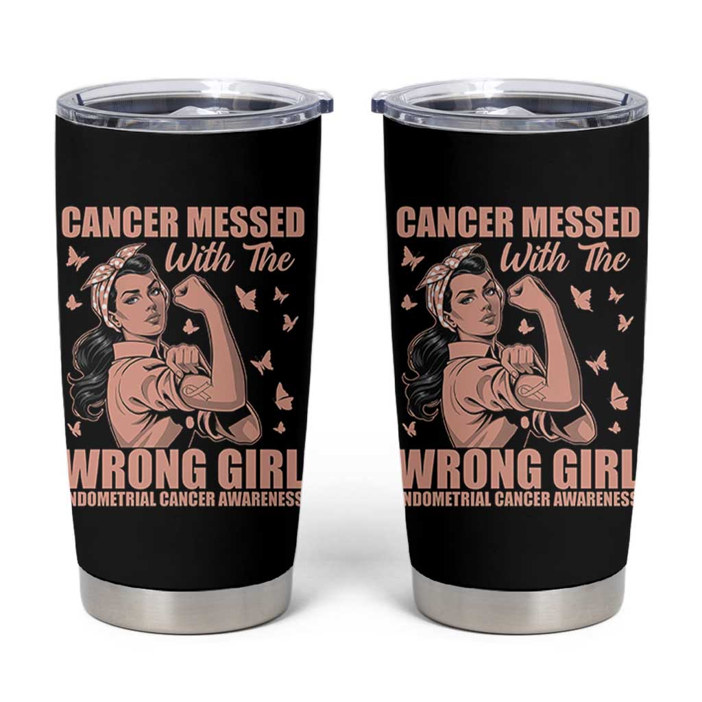 Strong Girl Endometrial Cancer Tumbler Cup Cancer Messed With The Wrong Girl