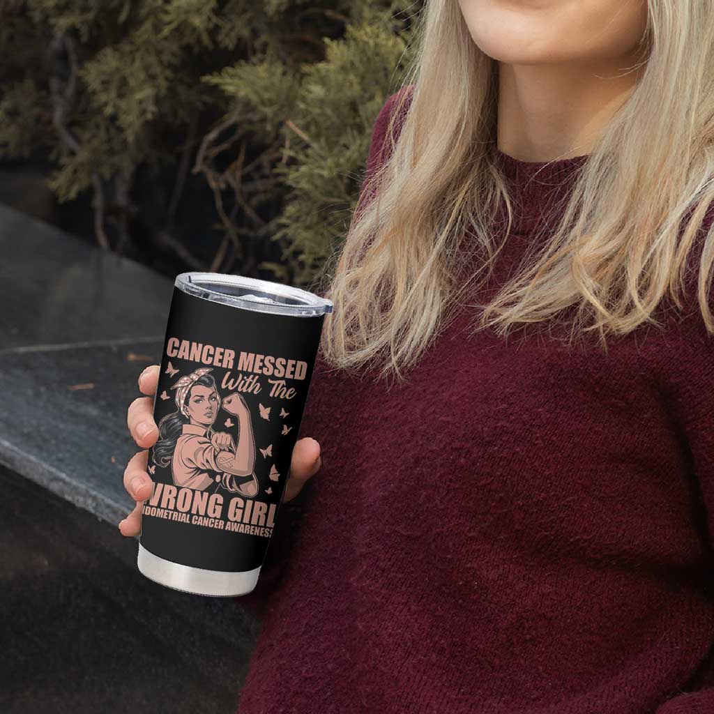 Strong Girl Endometrial Cancer Tumbler Cup Cancer Messed With The Wrong Girl