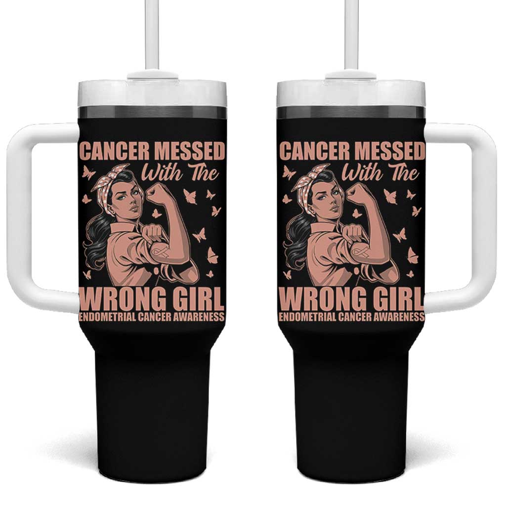 Strong Girl Endometrial Cancer Tumbler With Handle Cancer Messed With The Wrong Girl