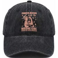 Strong Girl Endometrial Cancer Washed Cotton Baseball Cap Cancer Messed With The Wrong Girl