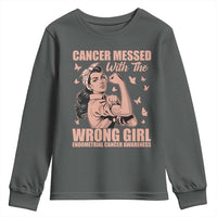 Strong Girl Endometrial Cancer Youth Sweatshirt Cancer Messed With The Wrong Girl