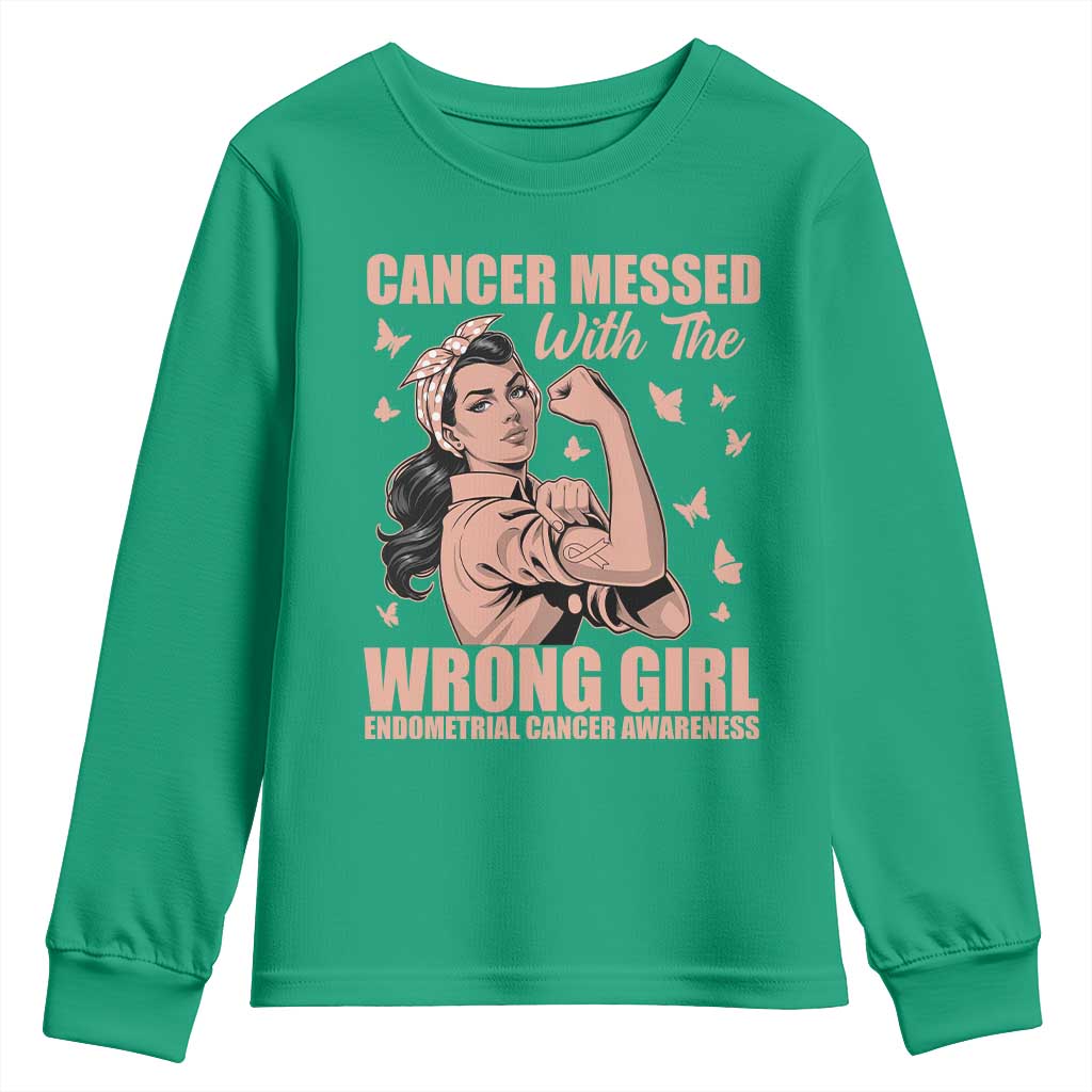 Strong Girl Endometrial Cancer Youth Sweatshirt Cancer Messed With The Wrong Girl