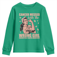 Strong Girl Endometrial Cancer Youth Sweatshirt Cancer Messed With The Wrong Girl