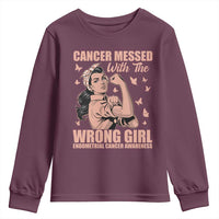 Strong Girl Endometrial Cancer Youth Sweatshirt Cancer Messed With The Wrong Girl