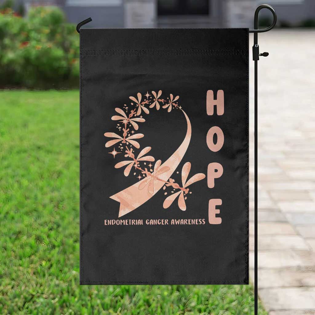Peach Dragonfly Endometrial Cancer Garden Flag Hope And Strength