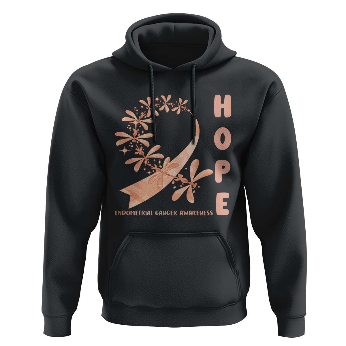 Peach Dragonfly Endometrial Cancer Hoodie Hope And Strength