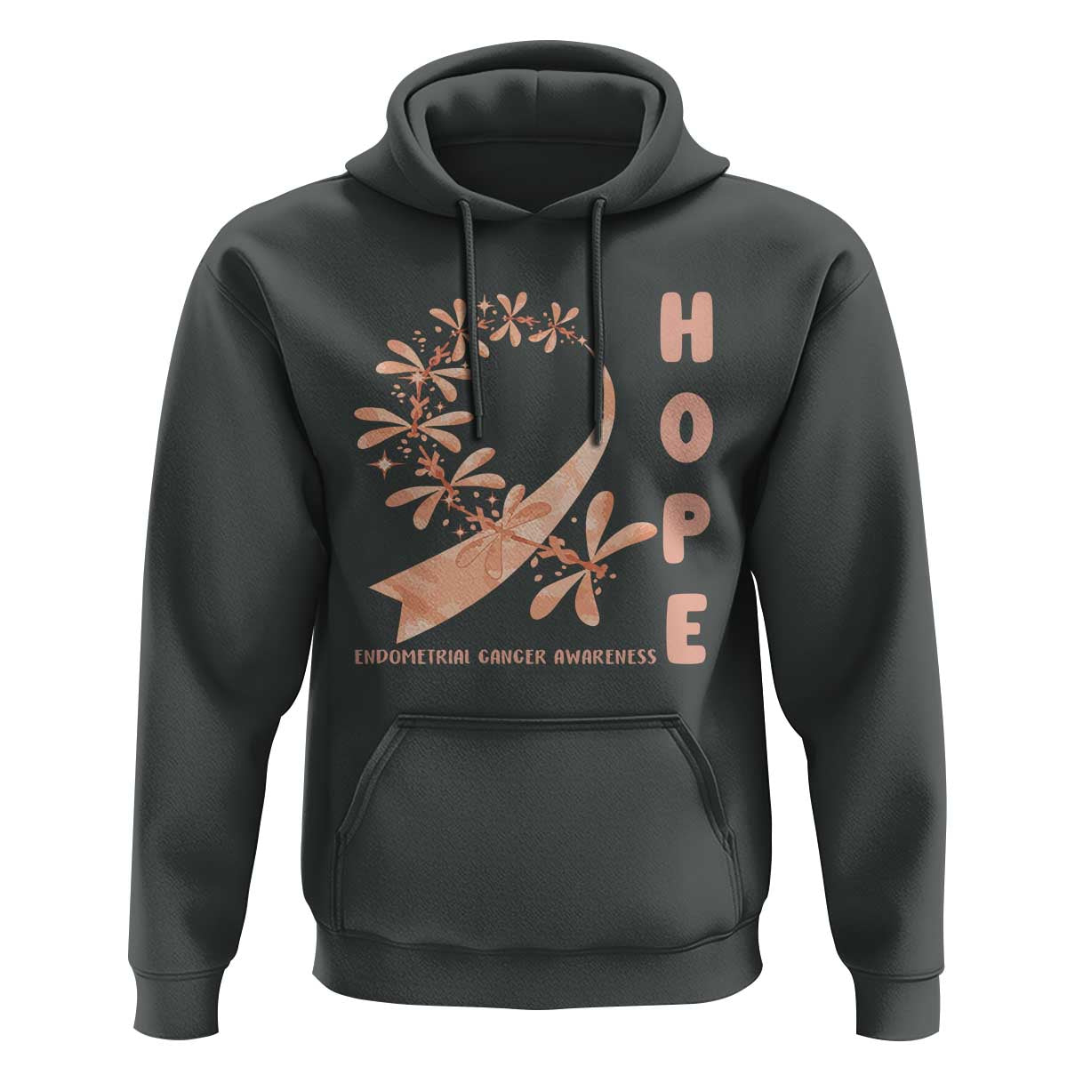 Peach Dragonfly Endometrial Cancer Hoodie Hope And Strength