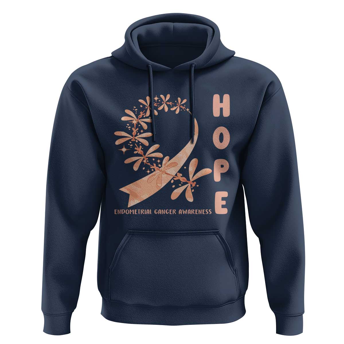 Peach Dragonfly Endometrial Cancer Hoodie Hope And Strength