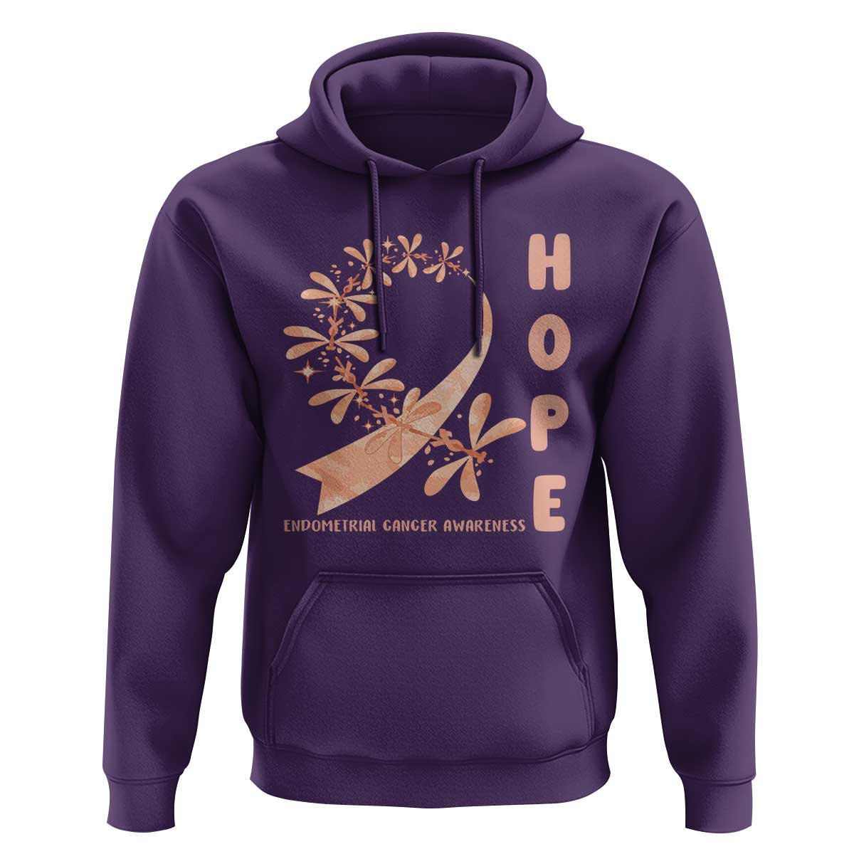 Peach Dragonfly Endometrial Cancer Hoodie Hope And Strength
