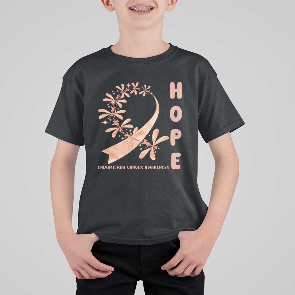 Peach Dragonfly Endometrial Cancer T Shirt For Kid Hope And Strength