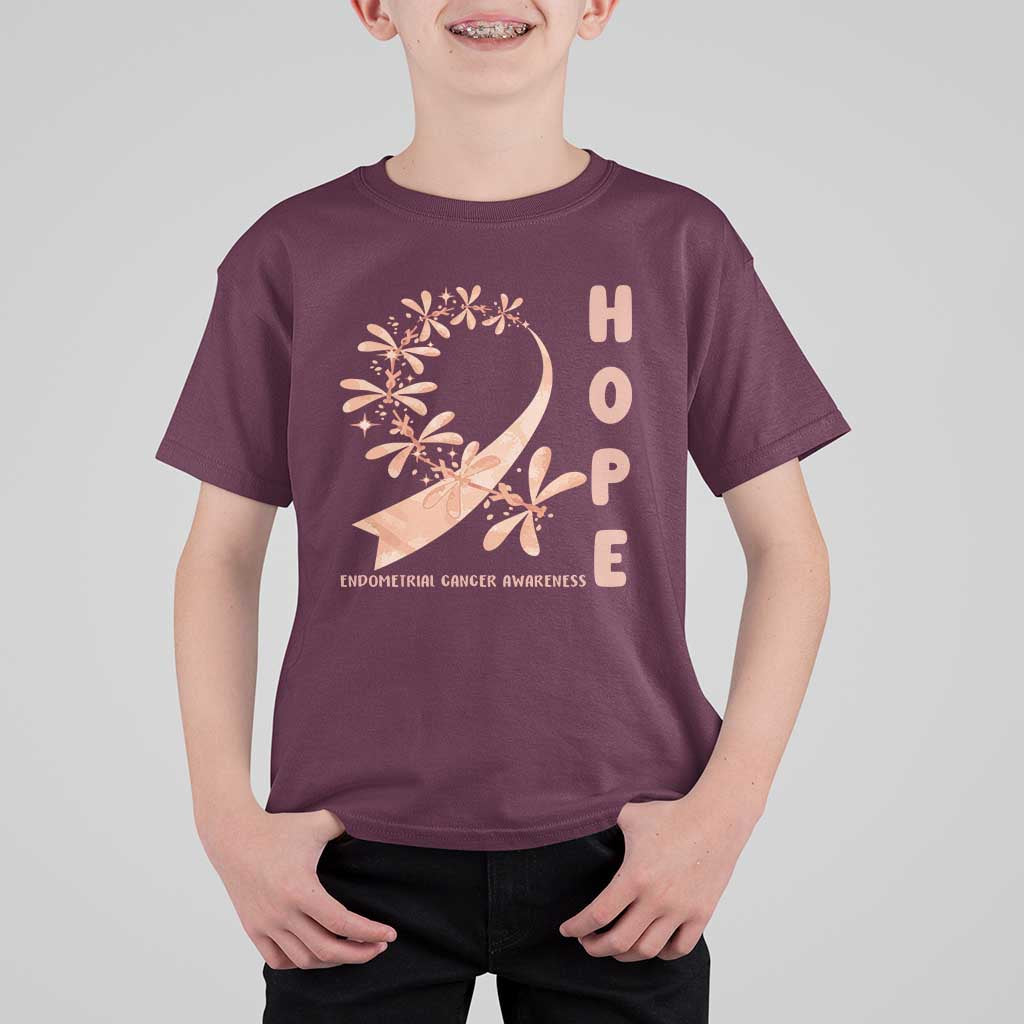 Peach Dragonfly Endometrial Cancer T Shirt For Kid Hope And Strength