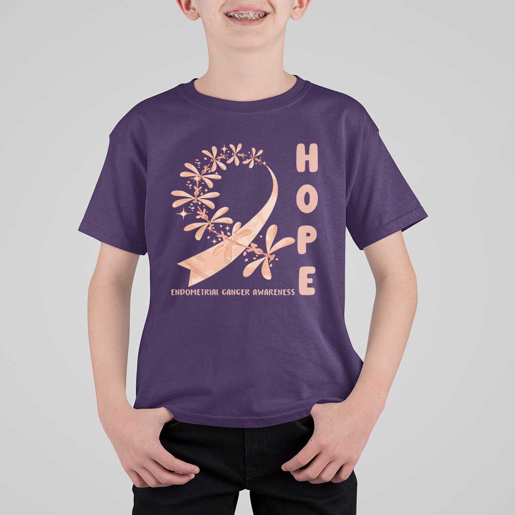 Peach Dragonfly Endometrial Cancer T Shirt For Kid Hope And Strength