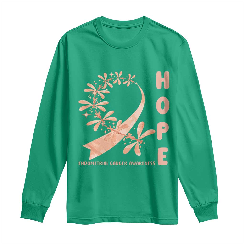 Peach Dragonfly Endometrial Cancer Long Sleeve Shirt Hope And Strength