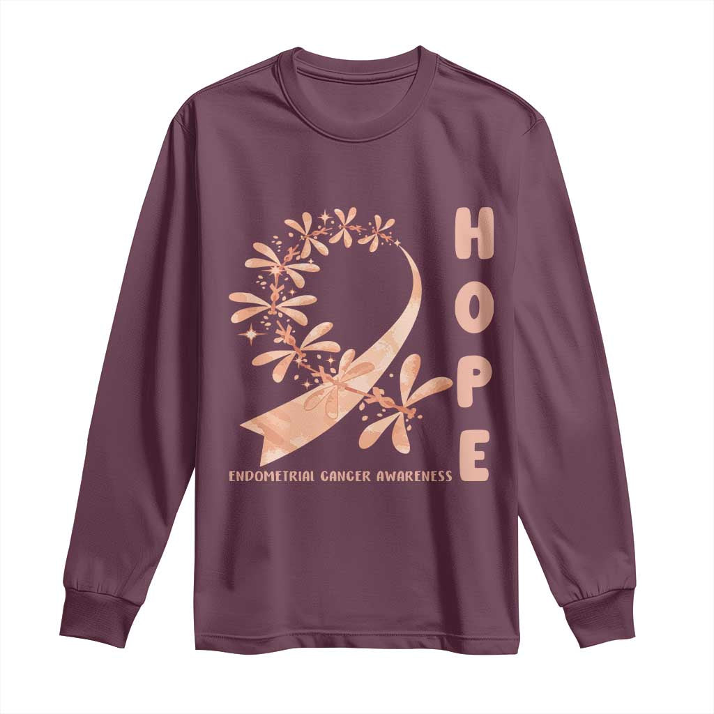 Peach Dragonfly Endometrial Cancer Long Sleeve Shirt Hope And Strength