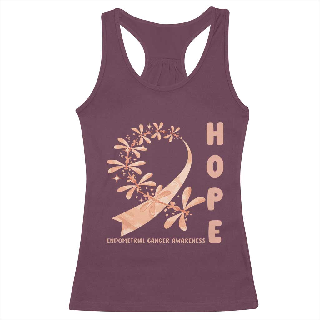 Peach Dragonfly Endometrial Cancer Racerback Tank Top Hope And Strength