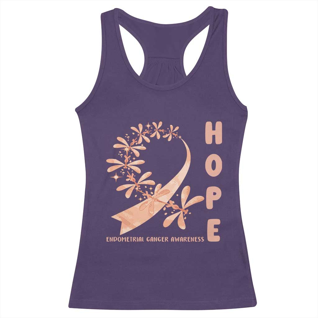 Peach Dragonfly Endometrial Cancer Racerback Tank Top Hope And Strength